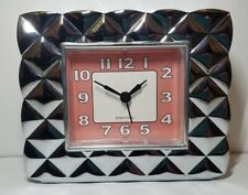 Robert Abbey Art Deco Style Chrome Block Nightstand Clock with Alarm picture