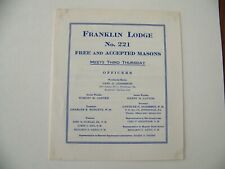 Pittsburgh Pennsylvania PA Franklin Free Mason Lodge 221 Masonic Program 1949 picture
