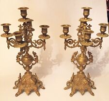 Hollywood Regency Vintage Baroque Style Brass Brevetto Candelabra Pair  16.5  picture