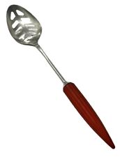 Vtg ANDROCK Slotted Spoon Red Bakelite Fluted Bullet Handle Stainless Steel USA picture