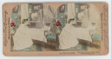 1899 Real Photo Hand Tinted Rare Stereoview The Empty Crib. Angel Carrying Baby picture