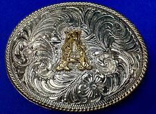 Letter Initial A - Western two tone Belt Buckle stamped Justin Silver Mexico picture