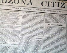 Very Rare TUCSON AZ Pima County Old West Arizona Territory 1874 old Newspaper picture