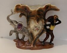 Sesto Fior Rare Antique Italian Hand-Painted Porcelain African Elephant Vase picture