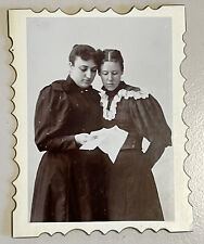 Vintage Photograph Two Women Reading A Letter With Heads Together Gilded Deckel picture