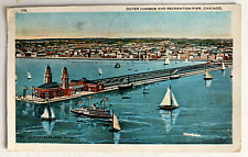 1923 IL Postcard Chicago Illinois Outer Harbor & Recreation Pier boats ships picture