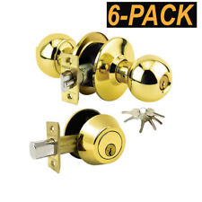 6PK Grade 3-Combo Lock Set Entry knob+Deadbolt Keyed Alike Brass+36 Keys GR3ED02 picture