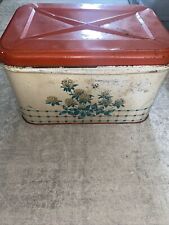 Vintage Mid Century Colorware NC Tin Breadbox w Floral Motif picture