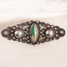 INDIAN HANDMADE IH COIN SILVER GREEN TURQUOISE CONCHO BUMP UP PIN / BROOCH picture