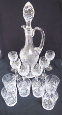 Vintage Cut-glass Decanter w/6 Matching Stemmed Goblets & 6 Low Ball Glasses picture