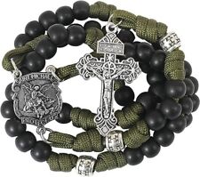 St Michael Paracord Rosary Rugged Beaded Cord Necklace Catholic Pardon Crucifix picture