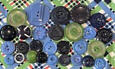 Vintage Lot Buttons Lot Mixed Variety Plastics Bright Cheerful Blues & Greens picture