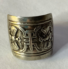ANTIQUE QING Sterling SILVER BATS LONGEVITY  SHOU SIGN Chinese RING  Adjustable picture