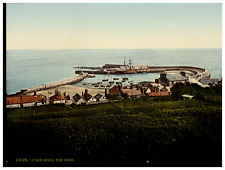 England. Lyme Regis. The Cobb. Vintage photochrome by P.Z, photochrome Zurich picture