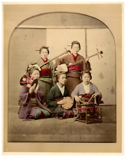 Japan, Baron von Stillfried Group of musicians vintage print, albumin print picture