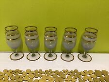 VINTAGE  5 Smokey glass Cordial Glasses Gold Striped Edge Glass picture