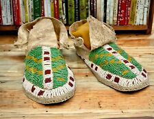 Sioux Indians Fully Beaded Ceremonial Moccasins w/Tassels Vintage Late 1800's picture