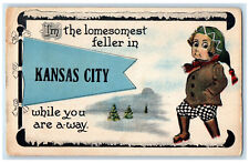 1914 Kansas City Pennant Lomesomest Message Missouri MO Antique Postcard picture