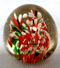 VTG Orange White Green Floral Paper Weight Paperweight Art Glass picture