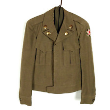 Vtg 1940s US Army Military Ike Eisenhower Wool Jacket w/ Lapel Pins & Tie Sz 36R picture