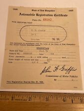 Orig 1924 FORD Touring 1925 New Hampshire AUTOMOBILE REGISTRATION CERTIFICATE picture