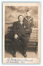 1911 Man & Boy Portrait Identified Savin Rock New Haven CT Connecticut Postcard picture