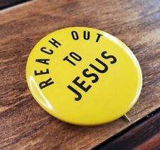 Vintage Reach Out Jesus Mini Pinback Button Pin My Savior God Christian Small  picture