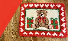 VTG 26”x20” CHRISTMAS BEAR & CHRISTMAS PRESENTS LATCH HOOK RUG Handmade picture