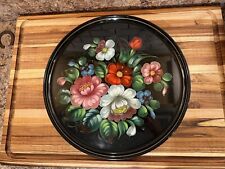 Vintage Black Metal Hand Painted Russian Tin Plate 14.5” picture