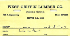 1967 GRIFFIN GEORGIA WEST GRIFFIN LUMBER CO BUILDING MATERIAL INVOICE Z903 picture