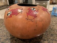 DENISE MEYERS 1997 Gourd - Signed  8.5” Wide x 5” Tall “The Gourd Goddess” Frogs picture