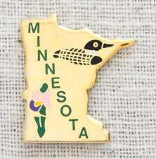 Minnesota State Lapel Pin Vintage Loon Bird Lady Slipper Flower Enamel Travel picture