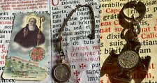 RARE ST. BENEDICTUS LOT EXORCISM: pendant with nail Jesus+ Holy card + Key Chain picture