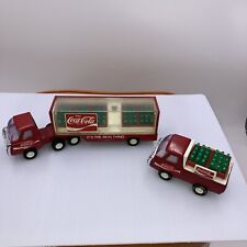 Vintage Buddy L Coca Cola Delivery Trucks,  Tractor Trailer Red Metal Coke Bottl picture