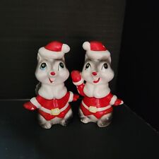 1960s Christmas Squirrel/Chipmunk Santas Salt Pepper Shakers Green Jeweled Eyes picture