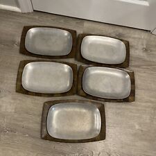 Set Of 5 Vintage WEAVEWOOD Walnut Sizzler Metal Hot Plates Dinner Ware 10 Pc Set picture