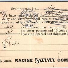 1915 Racine Sattley Repair Invoice Receipt Postcard Letterhead Springfield A59 picture