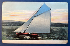 Sail Boat Greetings Antique Postcard. EMB. Silk for Sails. PUBL:Illustrated 1907 picture