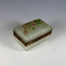 Antique Frosted Enameled Glass Hinged Trinket Dresser Box picture