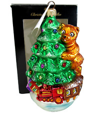 Christopher RADKO glass ornament RIGHT ON TRACK bear Christmas tree train 98-302 picture