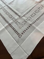 Vintage Linen Tablecloth With Tenerife  Lace Drawn Thread Work picture