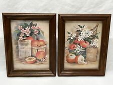Pair VTG Gail Monroe Art Prints Baked Apples Preserved Peaches Framed Farmhouse picture