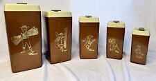 Canisters Genuine Mid Century Retro Set Great Brown by Nylex Aust Set 5 1960s Vt picture