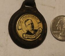 James M Cox for President Real Photo Watch Fob Button Leather Rare Antique picture