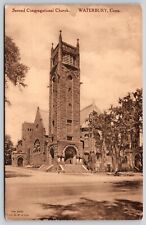 Second Congregational Church Waterbury Connecticut Street View Sepia Postcard picture