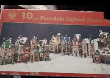 Vintage Holiday Expressions Set Of Ceramic Houses And Buildings Village Original picture
