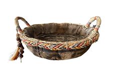 Vintage Handmade woven tribal basket with tree bark sides and bottom picture