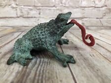 vtg Cast Iron green patina tung out frog figurine 4x3  picture