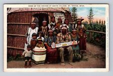 St Ignace MI-Michigan, People At Village, Antique, Vintage Souvenir Postcard picture
