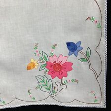 Vintage 1950s Hand Embroidery Applique Table Runner Dresser Scarf Floral 16 X 21 picture